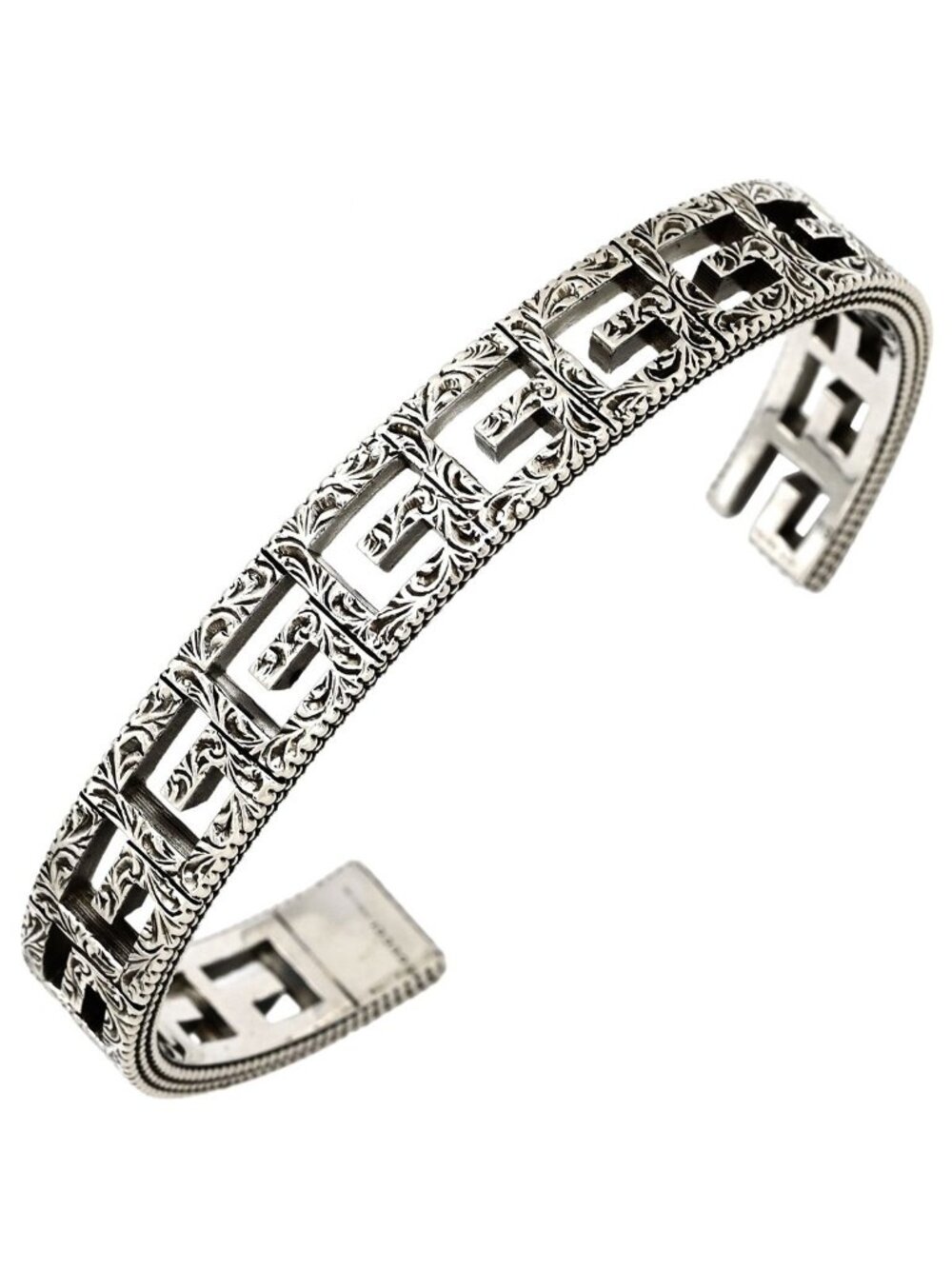 Gucci Bracelet Square G Arabesque 925 Sterling Silver Open Bangle Cutout